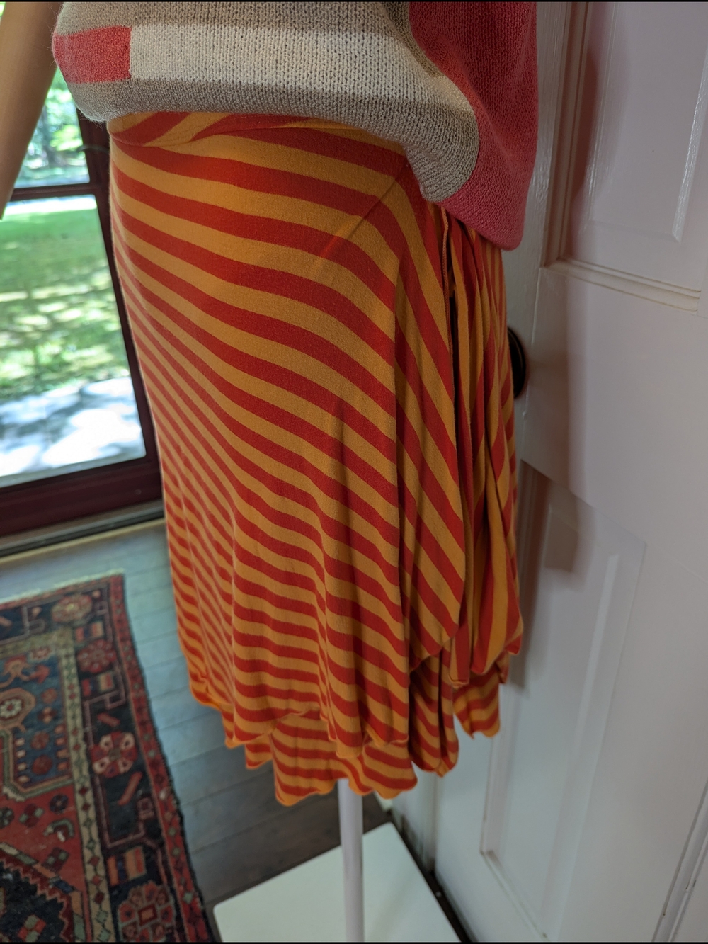 Y2K Does 80s Striped Orange and Pink Asymmetrical Layered Skirt